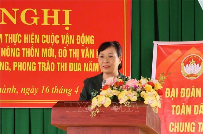Chủ tịch Ủy ban MTTQ Việt Nam tỉnh Bắc Ninh Nguyễn Thị Hà phát biểu tại Hội nghị. Ảnh: Thanh Thương - TTXVN