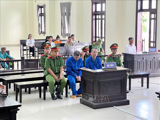 Các bị cáo Trần Thanh Tài và Võ Hoài Vĩnh tại phiên tòa. Ảnh: TTXVN phát