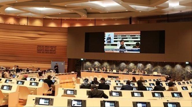 Ngày 7/3/2025, ngày làm việc thứ hai tại phiên bảo vệ báo báo cáo Công ước Liên hợp quốc về quyền của người khuyết tật (CRPD) tại trụ sở Liên hợp quốc ở Geneva. Đoàn Việt Nam do Thứ trưởng Bọ Nội vụ Nguyễn Quốc Hồi dẫn đầu. Ảnh: Anh Hiển - PV TTXVN tại Thụy Sỹ 