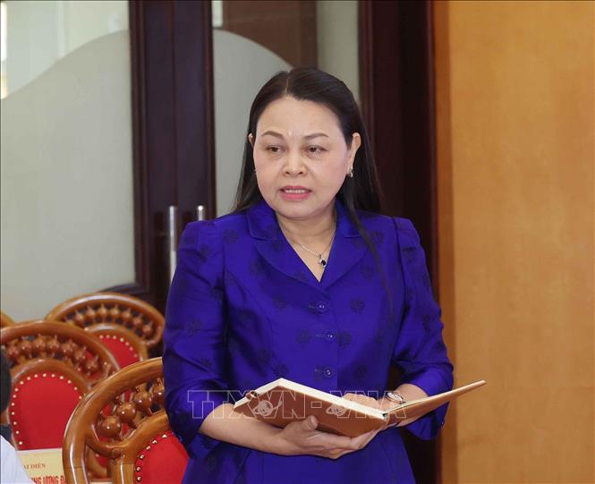 Đồng chí Nguyễn Thị Thu Hà, Uỷ viên Trung ương Đảng, Phó Chánh Văn phòng Thường trực Văn phòng Trung ương Đảng phát biểu. Ảnh: Phương Hoa - TTXVN
