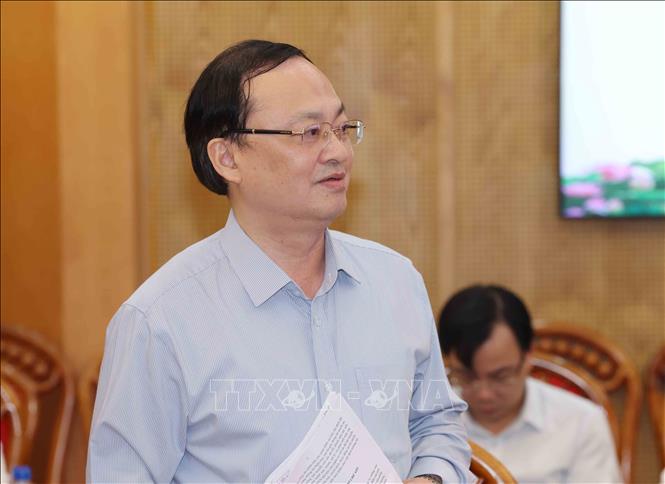 Đồng chí Đỗ Tiến Sỹ, Uỷ viên Trung ương Đảng, Tổng Giám đốc Đài Tiếng nói Việt Nam, Phó Trưởng Ban Tuyên giáo và Dân vận Trung ương, phát biểu tại buổi làm việc. Ảnh: Phương Hoa - TTXVN