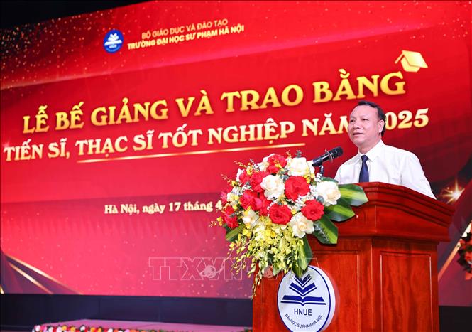 PGS.TS Nguyễn Đức Sơn – Hiệu trưởng Trường Đại học Sư phạm Hà Nội phát biểu. Ảnh: Thanh Tùng - TTXVN