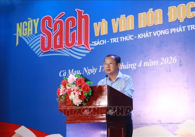 Giám đốc Sở Văn hóa, Thể thao và Du lịch tỉnh Cà Mau Nguyễn Quốc Thanh phát biểu tại buổi lễ. Ảnh: Huỳnh Anh - TTXVN