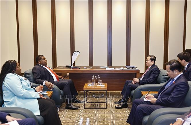 NA Chairman Tran Thanh Man meets with IPU Secretary-General Martin Chungong. VNA Photo: Doãn Tấn 