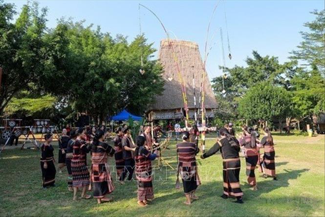 Tiết mục văn hoá, nghệ thuật của các dân tộc Tây Nguyên trong khuôn khổ Tuần “Đại đoàn kết các dân tộc - Di sản Văn hóa Việt Nam” năm 2025, ngày 23/11/2025, tại Làng Văn hóa - Du lịch các dân tộc Việt Nam (Đồng Mô, Sơn Tây, Hà Hội). Ảnh: Khánh Hòa - TTXVN