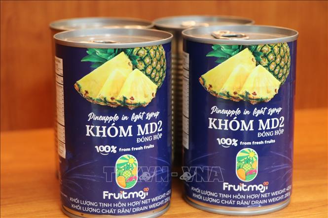 Canned MD2 pineapples for export by Westfood company. VNA Photo: Thu Hiền