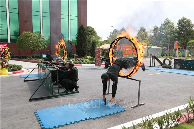 Biểu diễn kỹ thuật, chiến thuật quân sự đánh bắt đối tượng trong Lễ kỷ niệm. Ảnh: Hồng Đạt - TTXVN