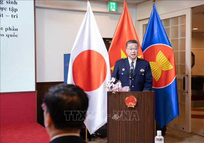 Ông Nochi Tetsuo, Đại diện Cơ quan Cảnh sát Tokyo, Trưởng đồn Cảnh sát Yoyogi phát biểu tại hội thảo. Ảnh: Xuân Giao – PV TTXVN tại Nhật Bản 
