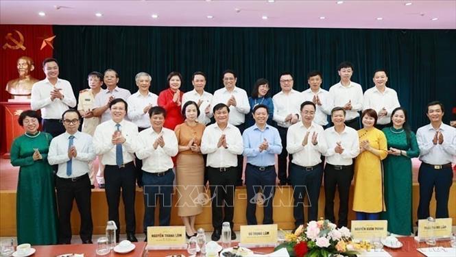Thủ tướng Phạm Minh Chính thăm và làm việc với Hội Nhà báo Việt Nam (Hà Nội, 13/6/2023). Ảnh: Dương Giang-TTXVN