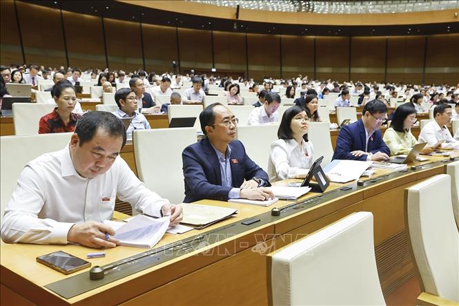 Đoàn đại biểu Quốc hội TP Hà Nội dự phiên họp. Ảnh: Doãn Tấn - TTXVN