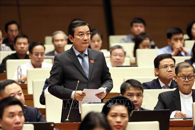 Đại biểu Quốc hội thành phố Hồ Chí Minh Phạm Trọng Nhân phát biểu. Ảnh: An Đăng - TTXVN