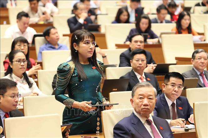 Đại biểu Quốc hội tỉnh An Giang Châu Quỳnh Dao phát biểu. Ảnh: An Đăng - TTXVN