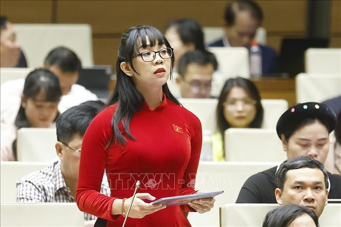 Đại biểu Quốc hội tỉnh Lâm Đồng Trịnh Thị Tú Anh phát biểu. Ảnh: Doãn Tấn - TTXVN