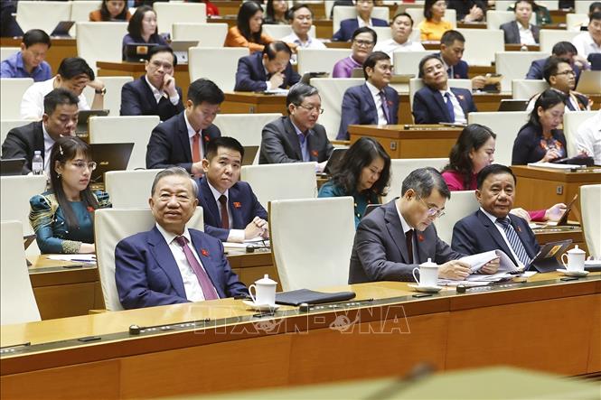 Tổng Bí thư, Chủ tịch nước Tô Lâm cùng các đồng chí lãnh đạo Đảng, Nhà nước dự phiên họp. Ảnh: Doãn Tấn - TTXVN