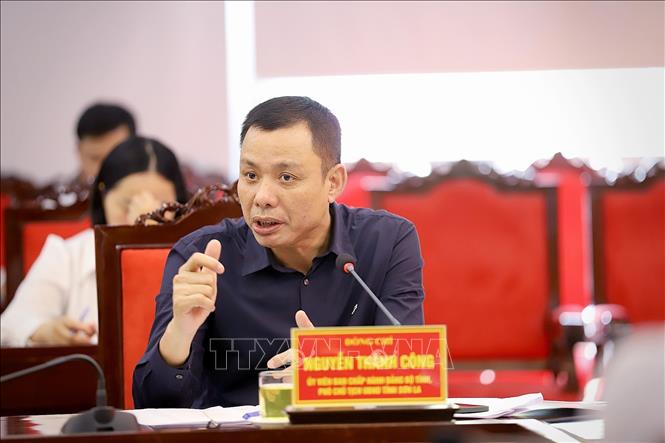 Phó Chủ tịch UBND tỉnh Nguyễn Thành Công phát biểu tại hội nghị. Ảnh: Trọng Đạt-TTXVN