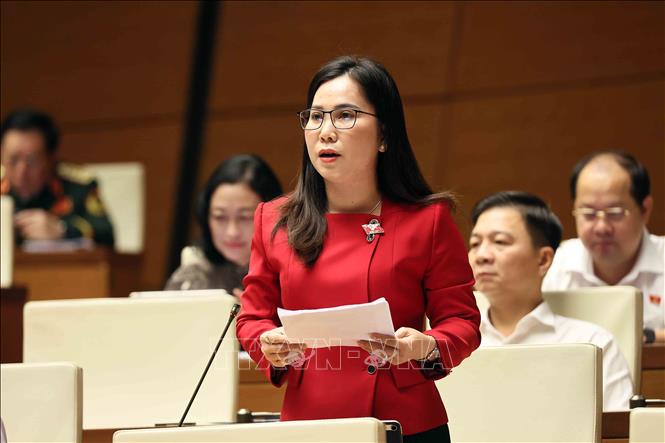 Đại biểu Quốc hội tỉnh Cà Mau Lê Thị Ngọc Linh phát biểu. Ảnh: An Đăng - TTXVN