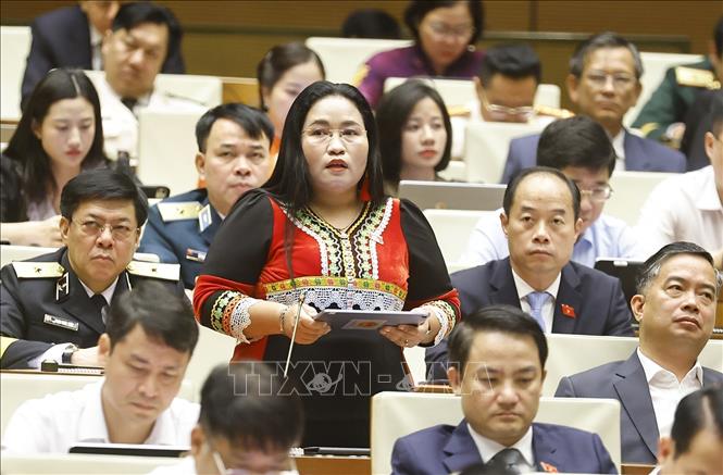 Đại biểu Quốc hội tỉnh Khánh Hòa Chamaléa Thị Thủy phát biểu. Ảnh: Doãn Tấn - TTXVN