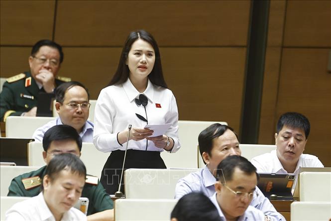 Đại biểu Quốc hội tỉnh Tuyên Quang Vương Thị Hương phát biểu. Ảnh: Doãn Tấn - TTXVN