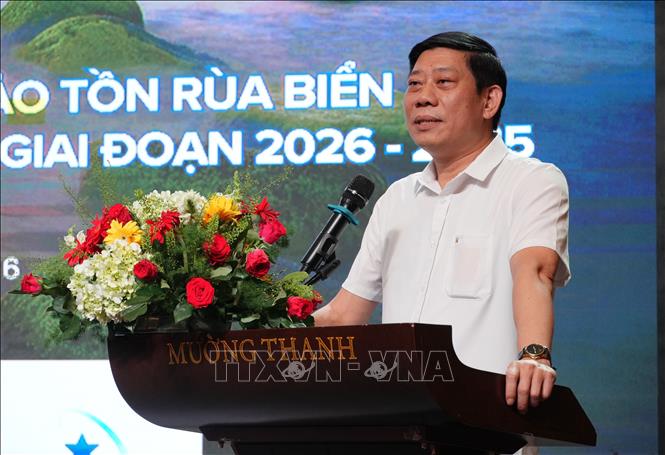 Ông Nguyễn Quang Hùng, Phó Cục trưởng, Cục Thủy sản và Kiểm ngư (Bộ Nông nghiệp và Môi trường) phát biểu tại Hội thảo. Ảnh: Nguyễn Thành – TTXVN