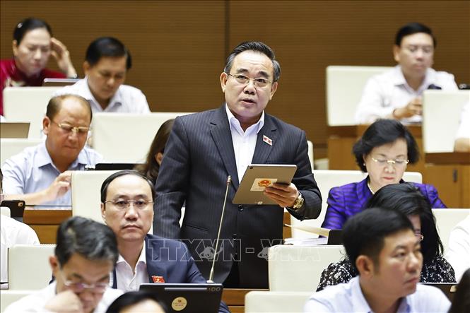 Đại biểu Quốc hội tỉnh Khánh Hòa Lê Hữu Trí phát biểu. Ảnh: Doãn Tấn - TTXVN
