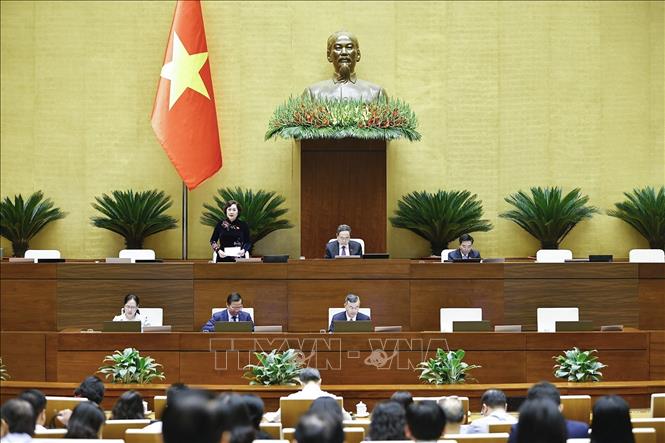 Phó Chủ tịch Quốc hội Nguyễn Thị Hồng điều hành phiên họp. Ảnh: Doãn Tấn - TTXVN