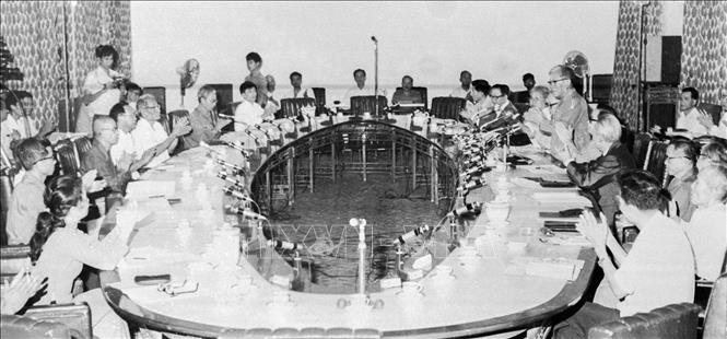 Hội đồng bầu cử Quốc hội thống nhất miền Nam họp lần thứ Nhất tại thành phố Sài Gòn – Gia Định, ngày 3/3/1976. Ảnh: TTXVN
