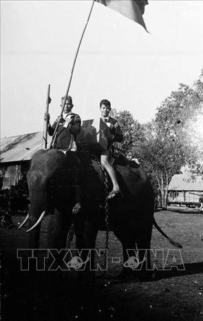 Đồng bào dân tộc Ê Đê (Đắk Lắk) dùng voi mang hòm phiếu lưu động trong ngày bầu cử đại biểu Quốc hội thống nhất (25/4/1976). Ảnh: TTXVN
