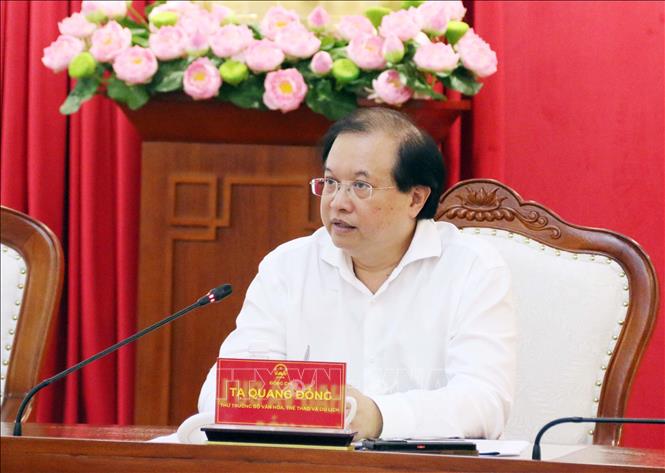 Ông Tạ Quang Đông, Thứ trưởng Bộ Văn hóa, Thể thao và Du lịch phát biểu tại buổi làm việc. Ảnh: Công Thử - TTXVN