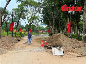 Hiện trạng thi công hệ thống chống ngập tại Công viên Cầu Giấy