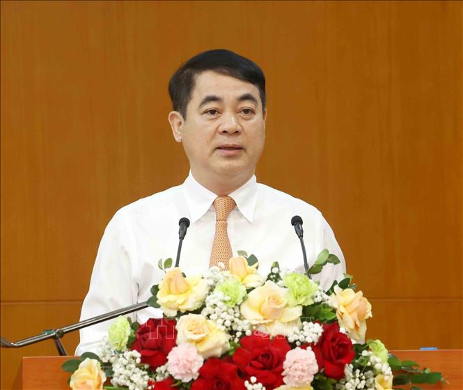 Đồng chí Nghiêm Xuân Thành, Uỷ viên Trung ương Đảng, Phó Chủ nhiệm Uỷ ban Kiểm tra Trung ương quán triệt chuyên đề tại hội nghị. Ảnh: Phương Hoa - TTXVN