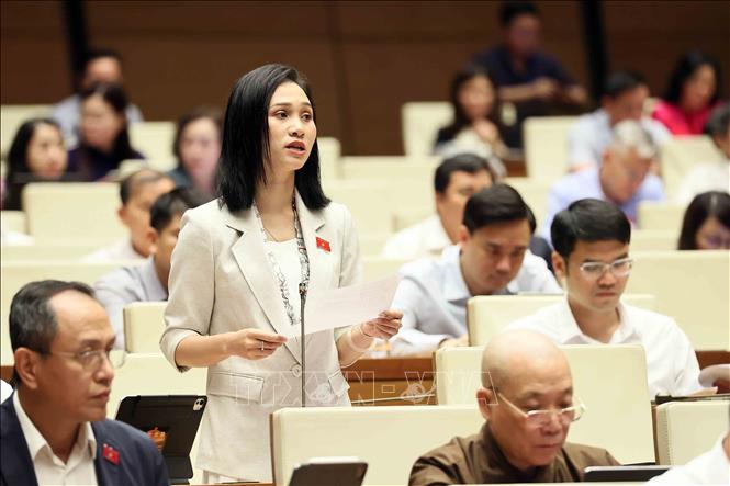 Đại biểu Quốc hội tỉnh Quảng Ngãi Nàng Xô Vi phát biểu. Ảnh: An Đăng - TTXVN