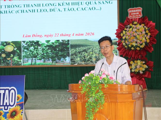 Ông Nguyễn Đức Thiên, Phó Giám đốc Trung tâm Khuyến nông tỉnh Lâm Đồng, phát biểu tại tọa đàm. Ảnh: Hồng Hiếu- TTXVN