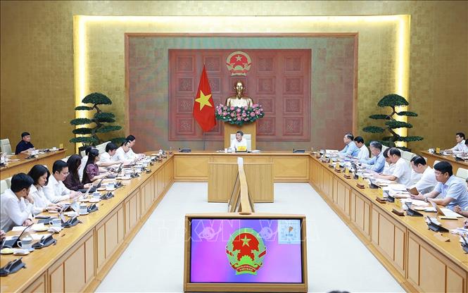 Thủ tướng Lê Minh Hưng làm việc với lãnh đạo Bộ Khoa học và Công nghệ về thúc đẩy phát triển khoa học, công nghệ, đổi mới sáng tạo và chuyển đổi số. Ảnh: Dương Giang-TTXVN 