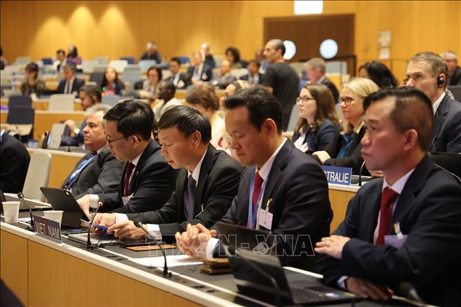 Đoàn Việt Nam tham dự phiên họp của WIPO. Ảnh: Anh Hiển - PV TTXVN tại Thụy Sĩ 