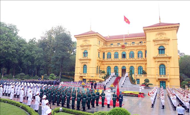 Lễ đón trọng thể Tổng thống Hàn Quốc Lee Jae Myung và Phu nhân thăm cấp Nhà nước tới Việt Nam. Ảnh: Phạm Kiên - TTXVN