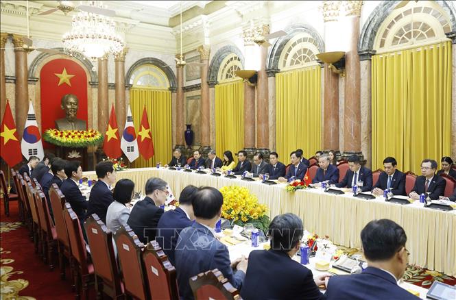 Tổng Bí thư, Chủ tịch nước Tô Lâm và Tổng thống Hàn Quốc Lee Jae Myung hội đàm. Ảnh: Thống Nhất – TTXVN