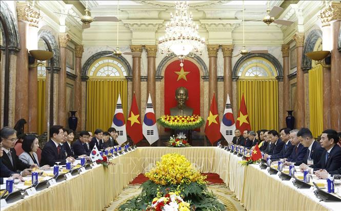 Tổng Bí thư, Chủ tịch nước Tô Lâm hội đàm với Tổng thống Hàn Quốc Lee Jae Myung. Ảnh: Thống Nhất – TTXVN