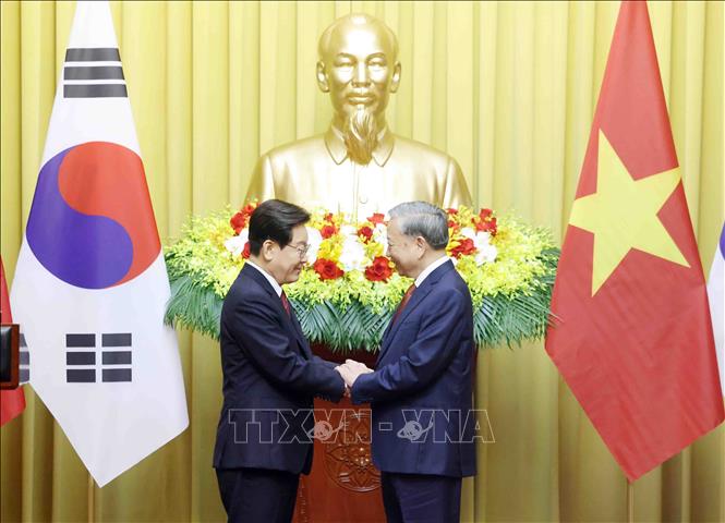 Tổng Bí thư, Chủ tịch nước Tô Lâm và Tổng thống Hàn Quốc Lee Jae Myung tại cuộc họp báo. Ảnh: Thống Nhất - TTXVN
