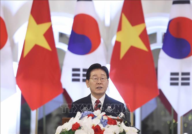 Tổng thống Hàn Quốc Lee Jae Myung phát biểu. Ảnh: Thống Nhất – TTXVN