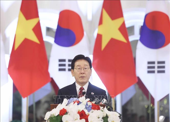 Tổng thống Hàn Quốc Lee Jae Myung phát biểu. Ảnh: Thống Nhất – TTXVN