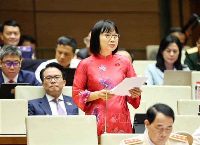 Đại biểu Quốc hội thành phố Hải Phòng Nguyễn Thị Việt Nga phát biểu. Ảnh: Minh Đức - TTXVN