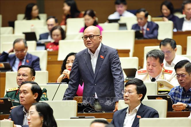 Đại biểu Quốc hội tỉnh Đăk Lăk Bế Trung Anh phát biểu. Ảnh: Minh Đức - TTXVN