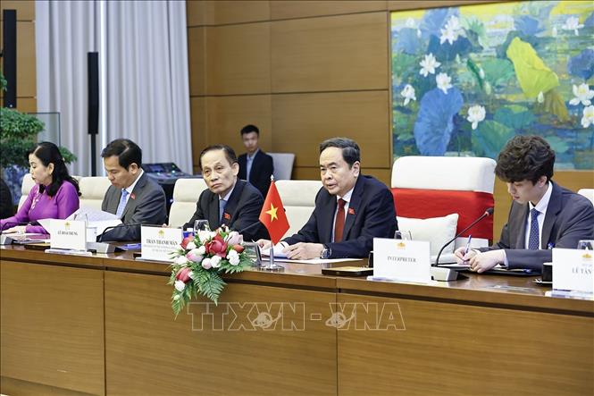 Chủ tịch Quốc hội Trần Thanh Mẫn phát biểu tại cuộc hội kiến Tổng thống Hàn Quốc Lee Jae Myung. Ảnh: Doãn Tấn - TTXVN