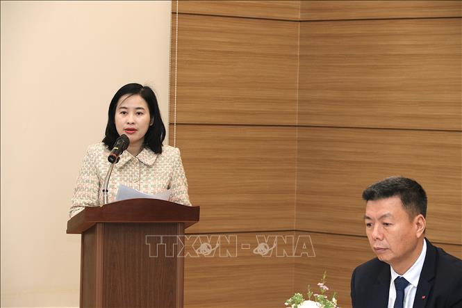 Bà Nguyễn Thị Thái Bình, Tham tán Công sứ, Đại sứ quán Việt Nam tại Hàn Quốc, phát biểu tại Tọa đàm. Ảnh: Khánh Vân - PV TTXVN tại Hàn Quốc 