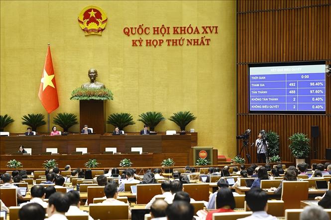 Quốc hội biểu quyết thông qua Luật Thủ đô (sửa đổi). Ảnh: Doãn Tấn - TTXVN