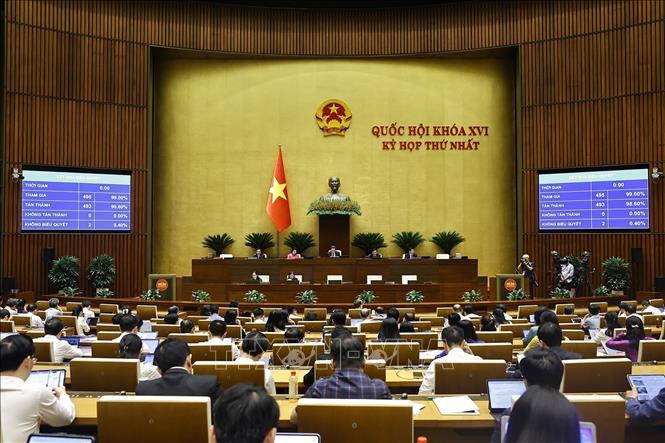 Quốc hội biểu quyết thông qua Nghị quyết của Quốc hội về cơ chế phối hợp, chính sách đặc thù nâng cao hiệu quả phòng ngừa và giải quyết tranh chấp đầu tư quốc tế. Ảnh: Doãn Tấn - TTXVN