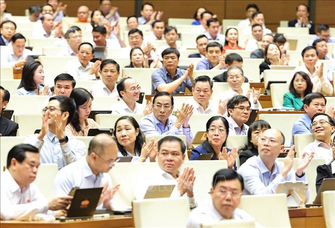 Các đại biểu biểu quyết thông qua Luật Tín ngưỡng, tôn giáo (sửa đổi). Ảnh: Minh Đức – TTXVN