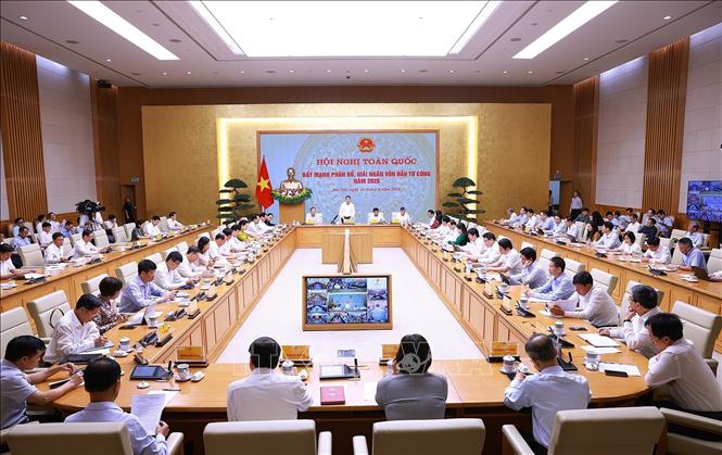 Hội nghị toàn quốc đẩy mạnh phân bổ, giải ngân vốn đầu tư công năm 2026. Ảnh: Dương Giang – TTXVN
