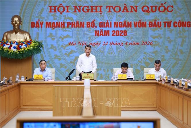 Thủ tướng Lê Minh Hưng chủ trì Hội nghị toàn quốc đẩy mạnh phân bổ, giải ngân vốn đầu tư công năm 2026. Ảnh: Dương Giang – TTXVN
