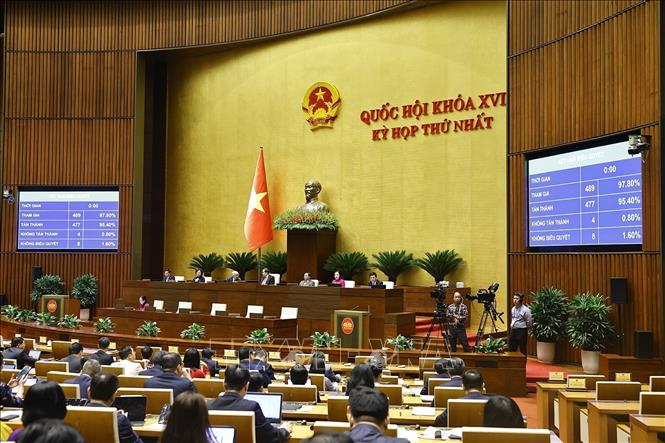 Quốc hội biểu quyết thông qua Nghị quyết của Quốc hội về phát triển văn hoá Việt Nam. Ảnh: Doãn Tấn - TTXVN